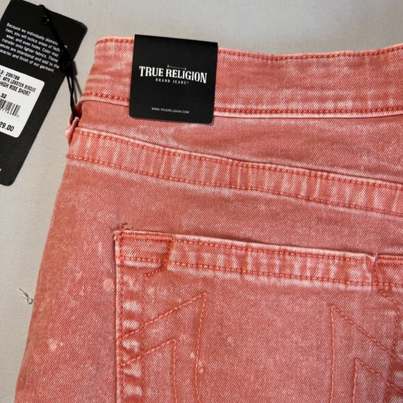 True Religion Maisie High Rise Shorts in Lobster Bisque color Size 32 NWT - Picture 7 of 10